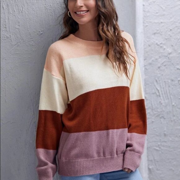 𝅺Drop Shoulder Colorblock Knit Sweater - Picture 2 of 6